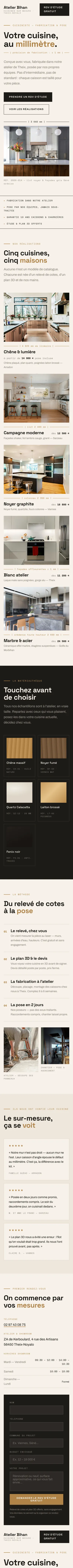 Version mobile du site concept Atelier Bihan — cuisines sur mesure